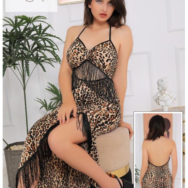 قميص طويل ماستر ليكرا ظهر مفتوح شراشيب تحت الصدر تايجر