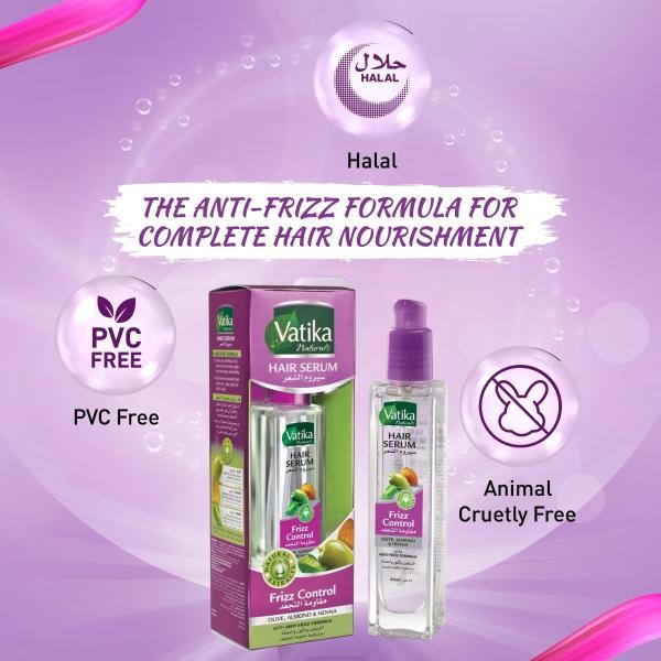 Vatika Naturals Frizz Control Hair Serum (47mL) | Natural Extract of Olive, Almond and Henna | Anti-Frizz Formula | For Dry and Damaged Hair