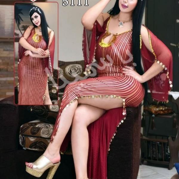 عبايه رقص ياسمينا مخطط مفتوح من الجنب