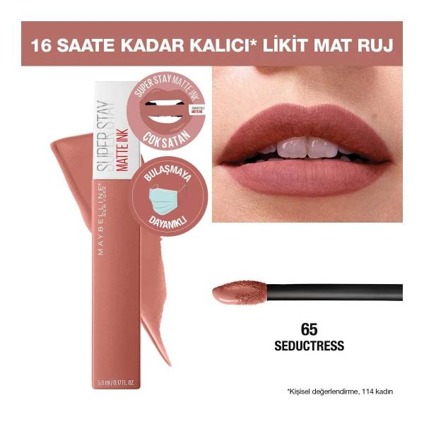 Maybelline new york super stay matte ink likit mat ruj - 65 seductress - nude