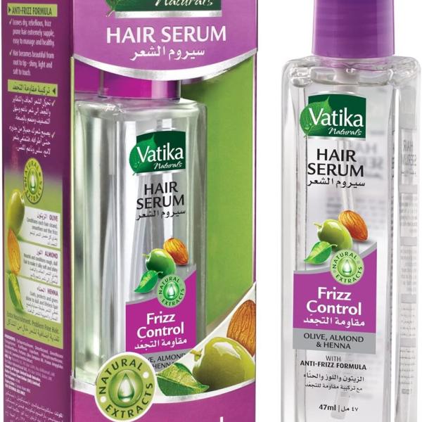 Vatika Naturals Frizz Control Hair Serum (47mL) | Natural Extract of Olive, Almond and Henna | Anti-Frizz Formula | For Dry and Damaged Hair