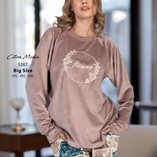 بيجامه سترا مودا قطيفه خاص بنطلون مشجر ورد 5367