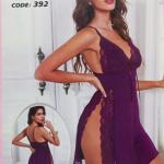 قميص ليكرا قصير سلمي مفتوح من الجنب دانتيل 392