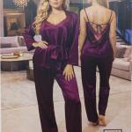 بيجامة جني موود ستان 3 قطع روب قصير + توب دانتيل