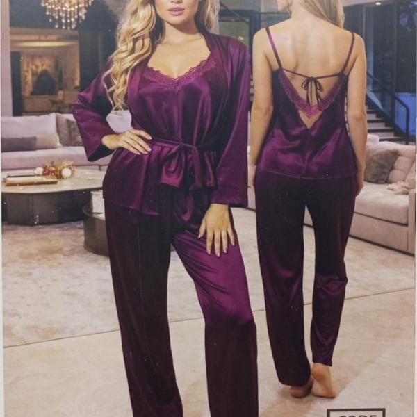 بيجامة جني موود ستان 3 قطع روب قصير + توب دانتيل